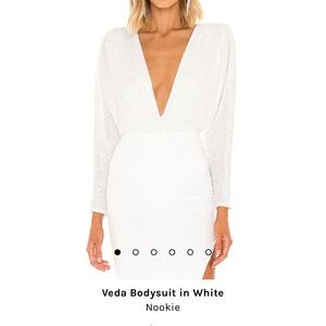 Veda Sequin Bodysuit in White by Nookie. Size medium